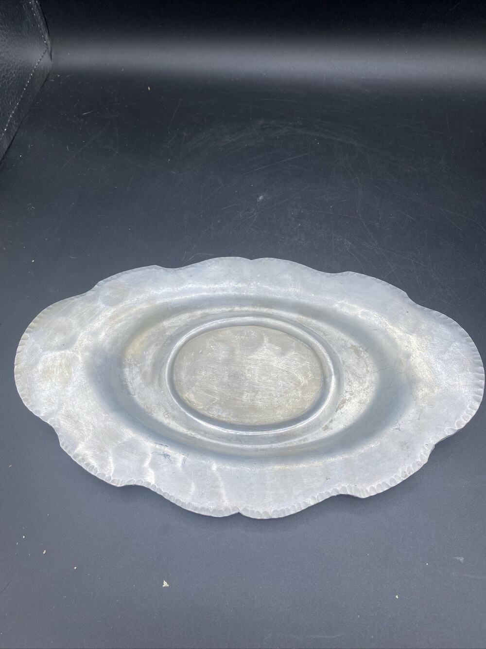 Vintage Forged Aluminum Tray By E.M. F. Hand Hammered 9” X 6”